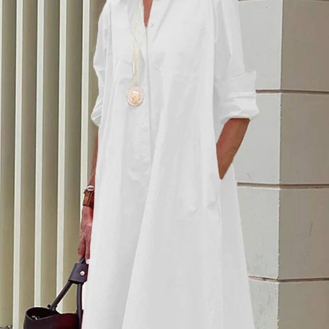 Лилия - Модерна риза рокля с яка и три четвърти ръкави