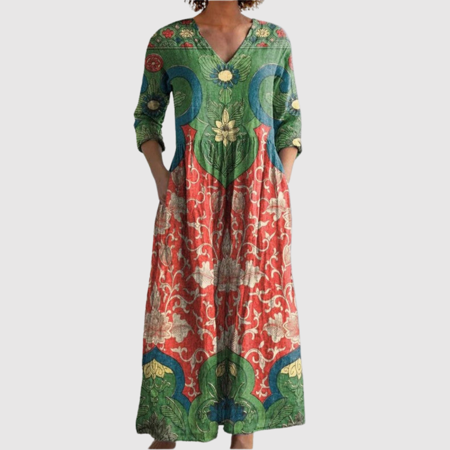 Лилия - Макси рокля с винтидж цветен принт