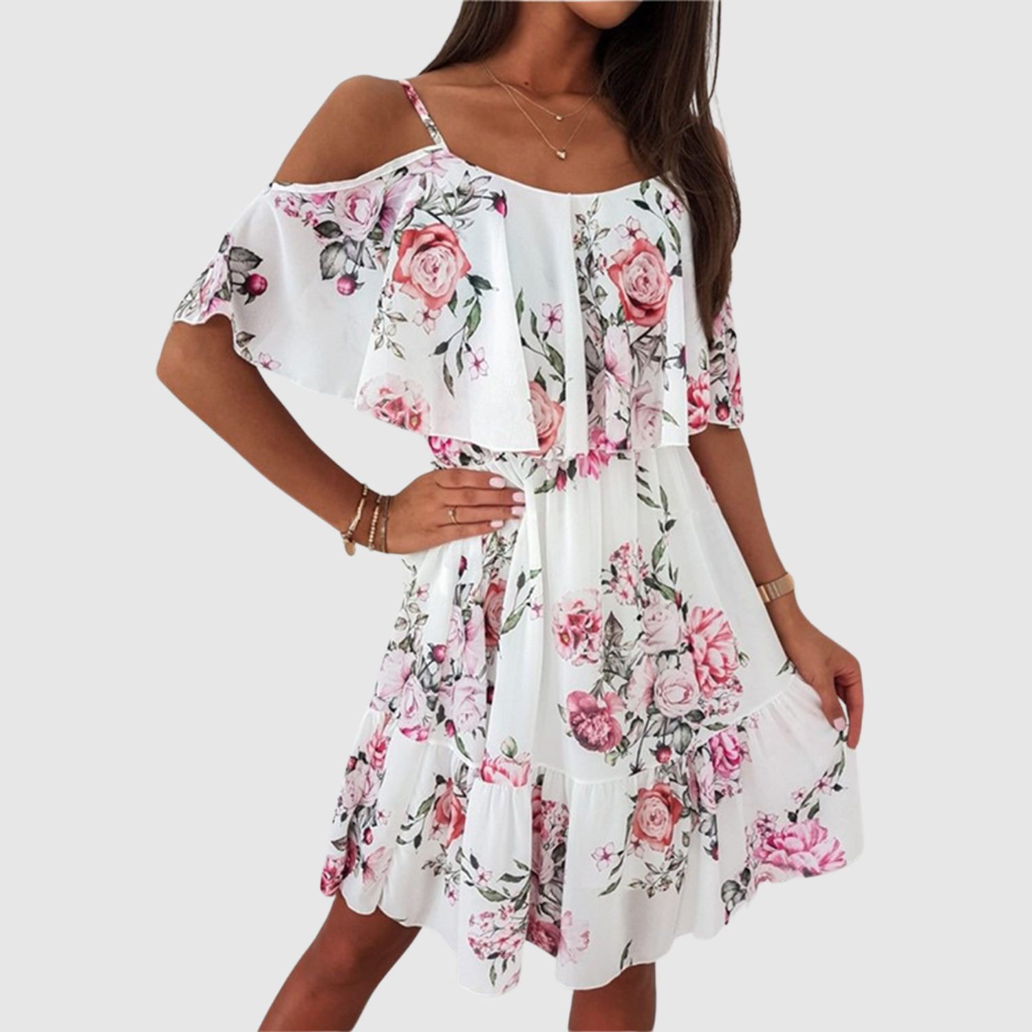 Лилия – Рокля без рамене с цветя